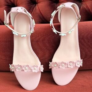 Floral Pink Babydoll Sandals, Size 41